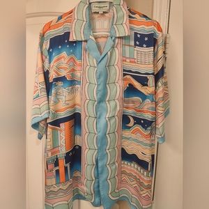 Casablanca short-sleeve printed silk shirt xl